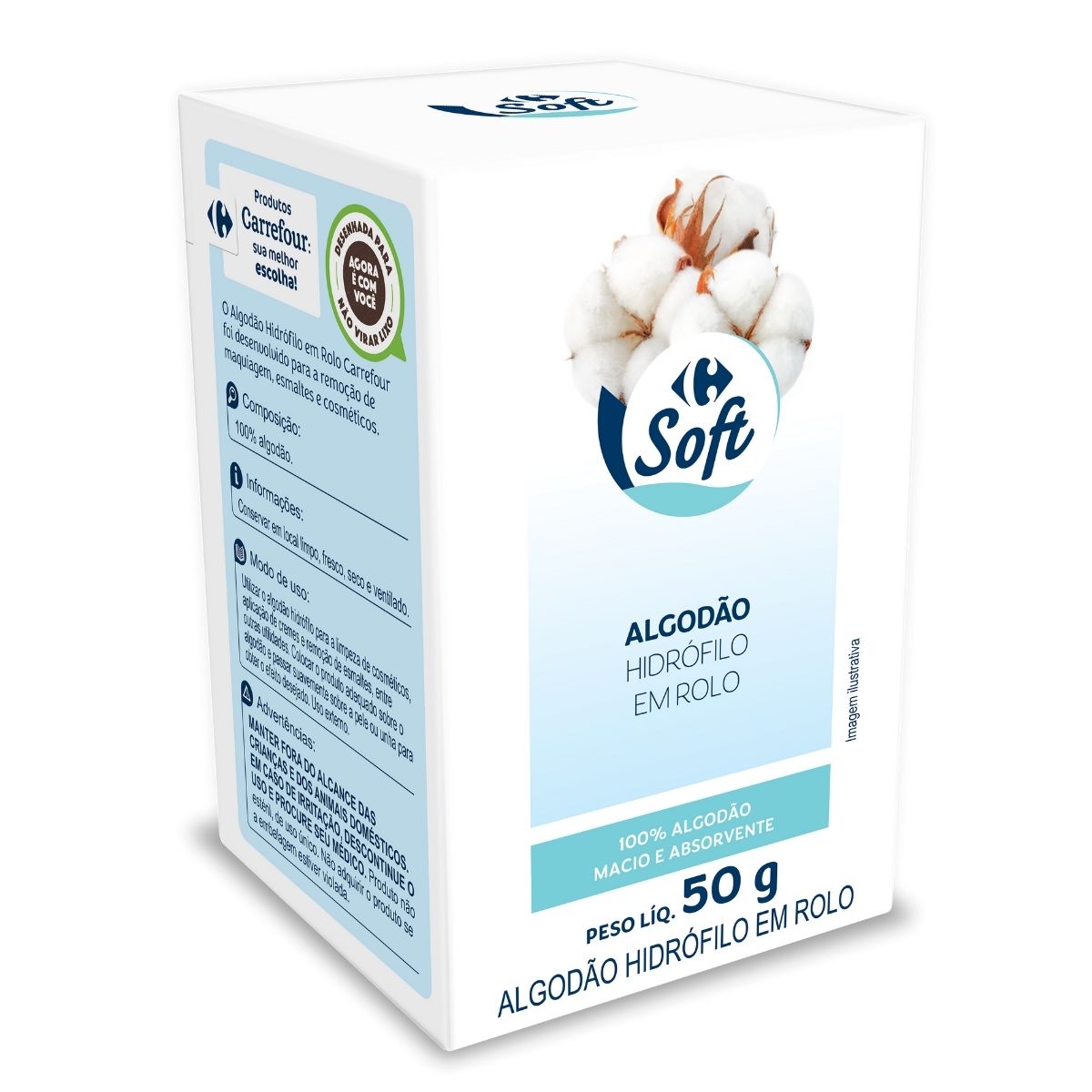 Algodao Hidrofilo em Rolo Carrefour Soft 50 g