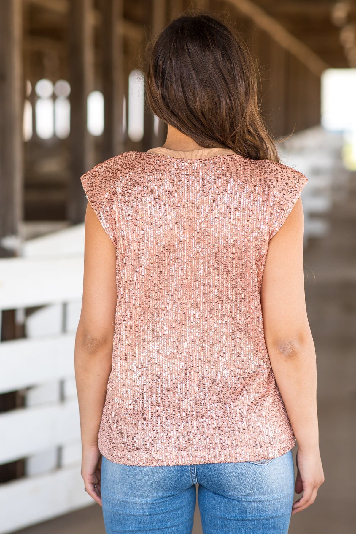 Gold Sequin Padded Shoulder Top
