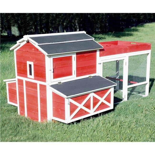 Barn Chicken Coop with Roof Top Planterand#44; Red