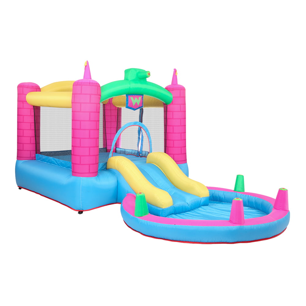 SalonMore Inflatable Bounce House with Blower，Pool and Water Slide and Splash，Multi-color Tank