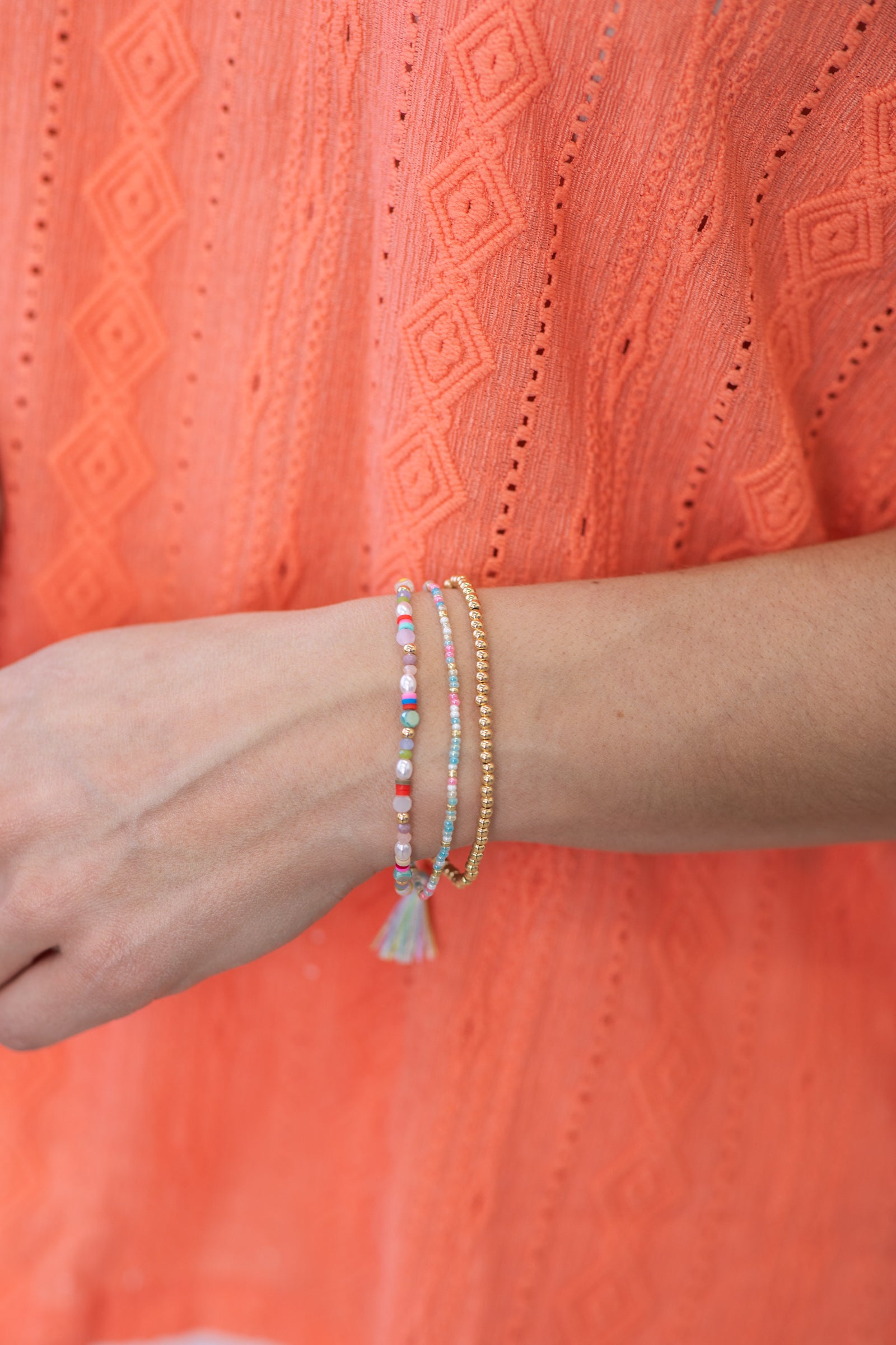 Gold Multicolor Adjustable Beaded Bracelet