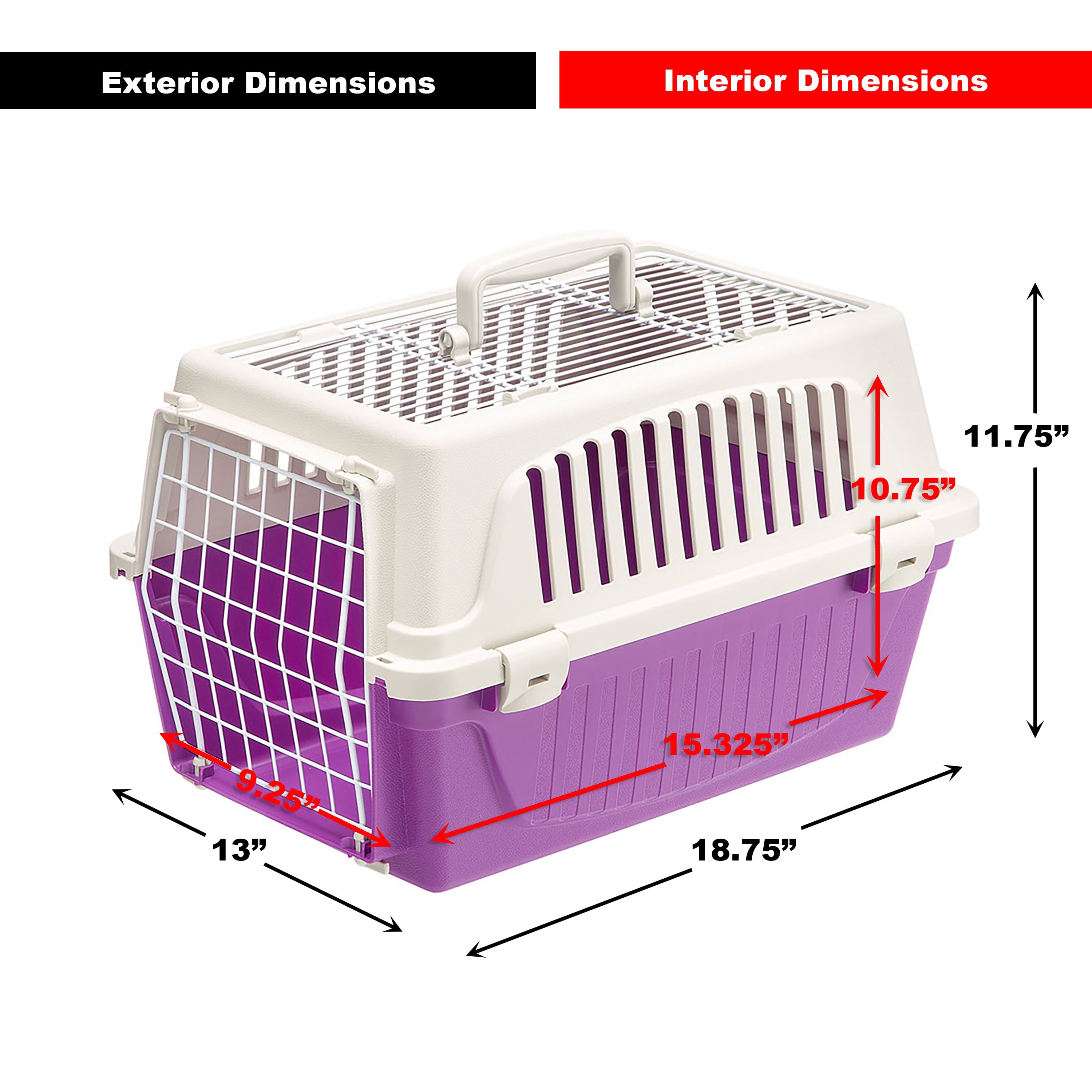 ATLAS Two Door Top Load Plastic Kennel and Pet Carrier， Purple 19-Inch