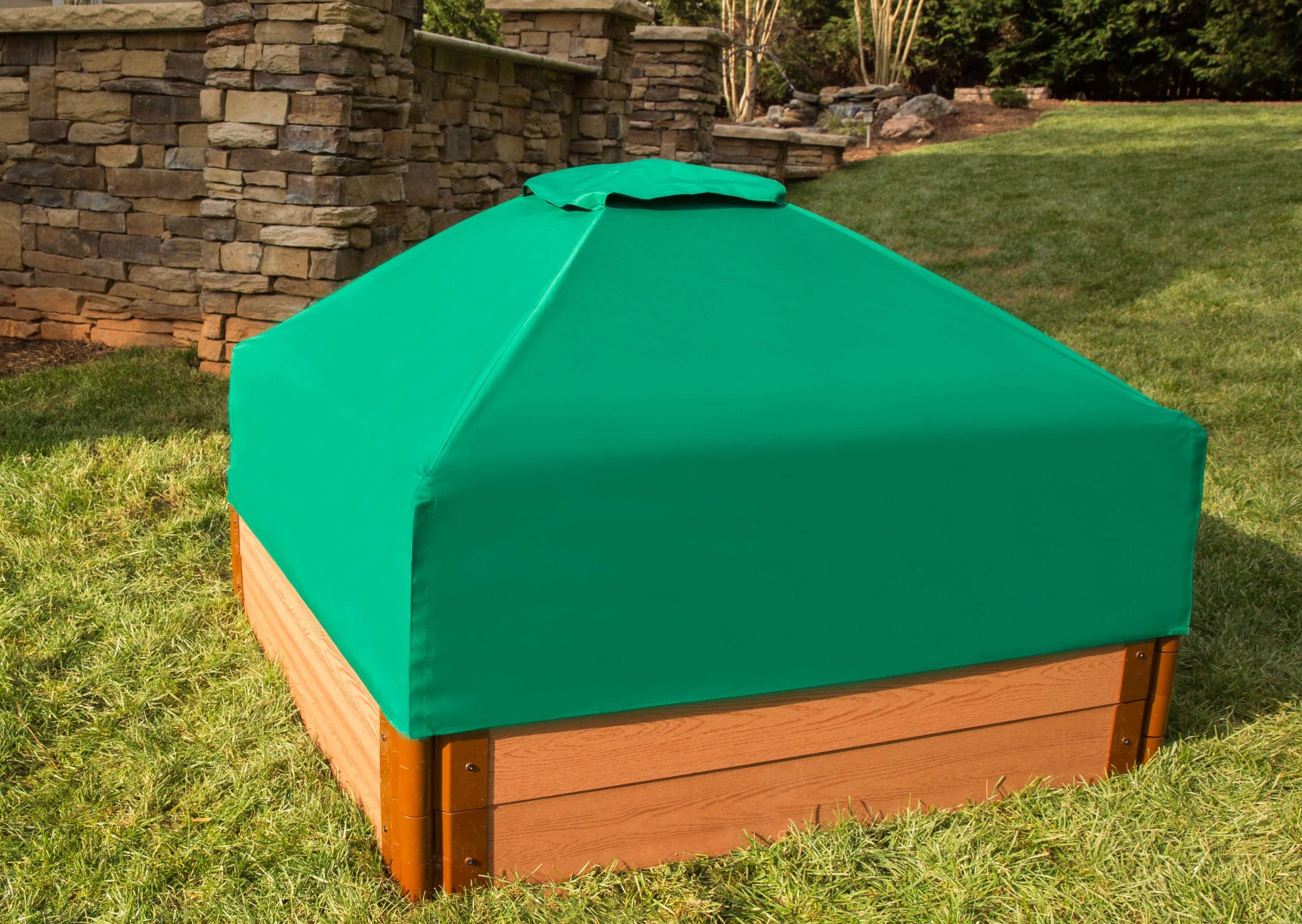 Frame It All Tool-Free Classic Sienna 4ft. x 4ft. x 11in. Composite Square Sandbox Kit with Collapsible Cover - 2