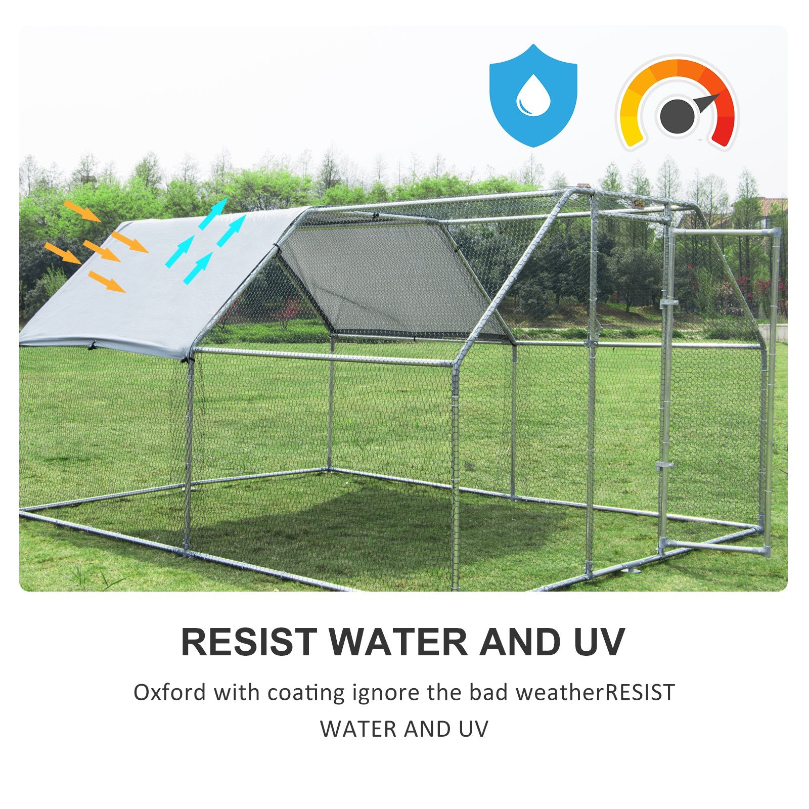 Tomshoo Large Galvanized Metal Chicken Run Cage Coop with Cover Walk-In Pen Perfect for Outdoor Backyard Use - 9' W x 12' D x 6.5' H