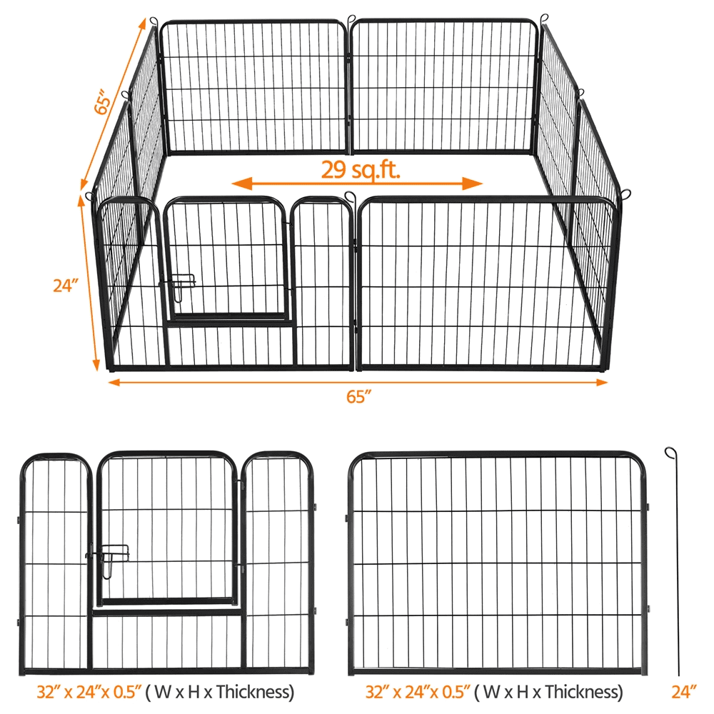Yaheetech Dog Playpen， Metal， 24''H 8 Panels， Black