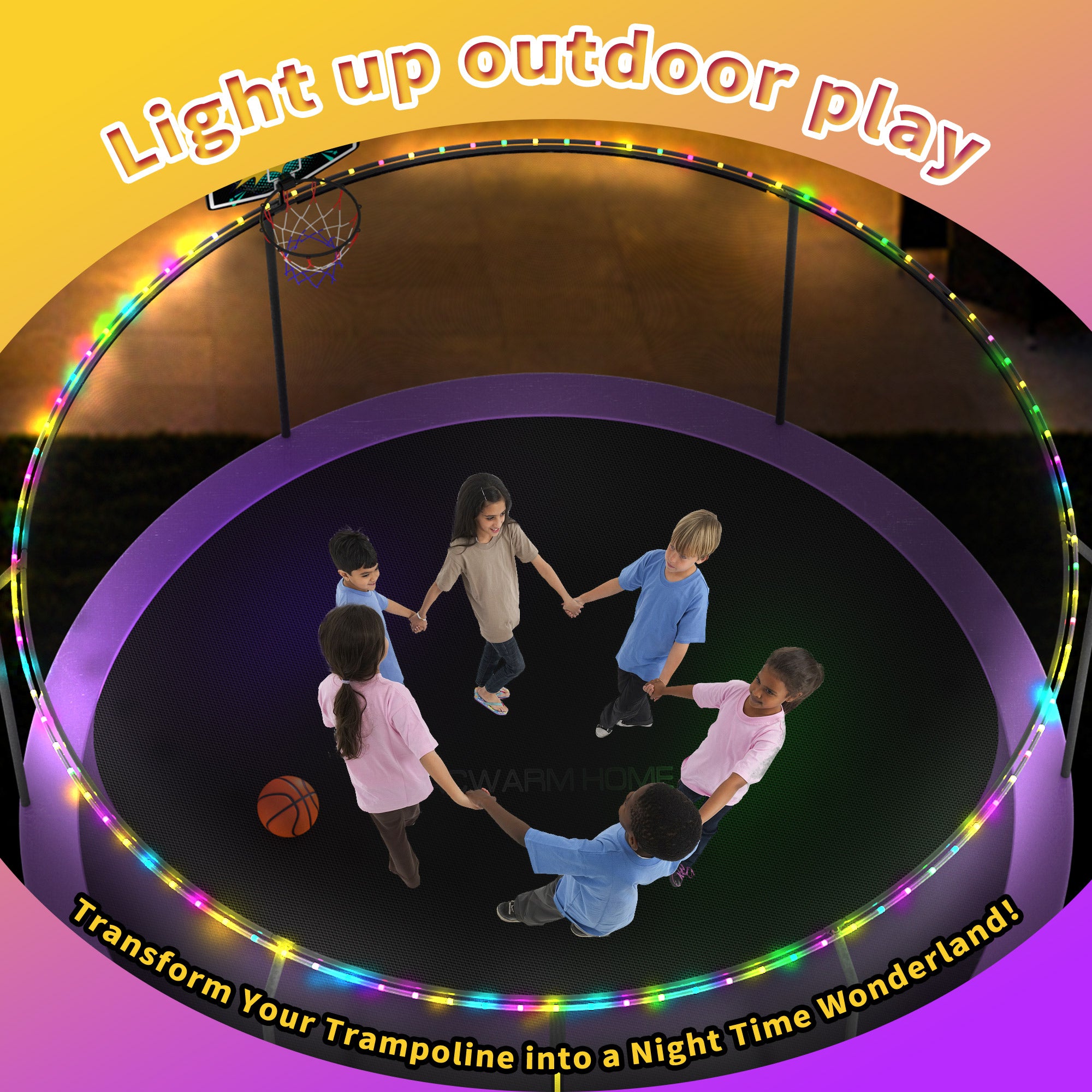 ACWARM HOME 14FT Purple Outdoor Trampoline with Basketball Hoop