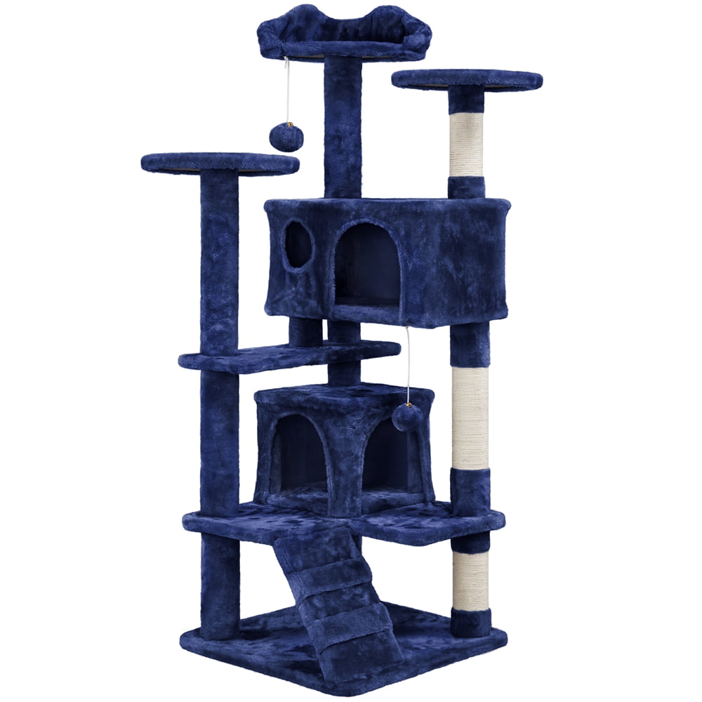 Topeakmart  54.5'' Cat Tree Condo Kitten Tree Tower Cat Kitten Scratching Tree Navy Blue