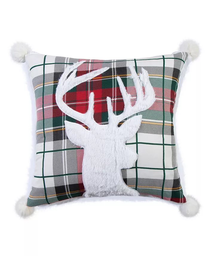 Levtex Thatch Spencer Plaid Deer Faux Fur Decorative Pillow， 18