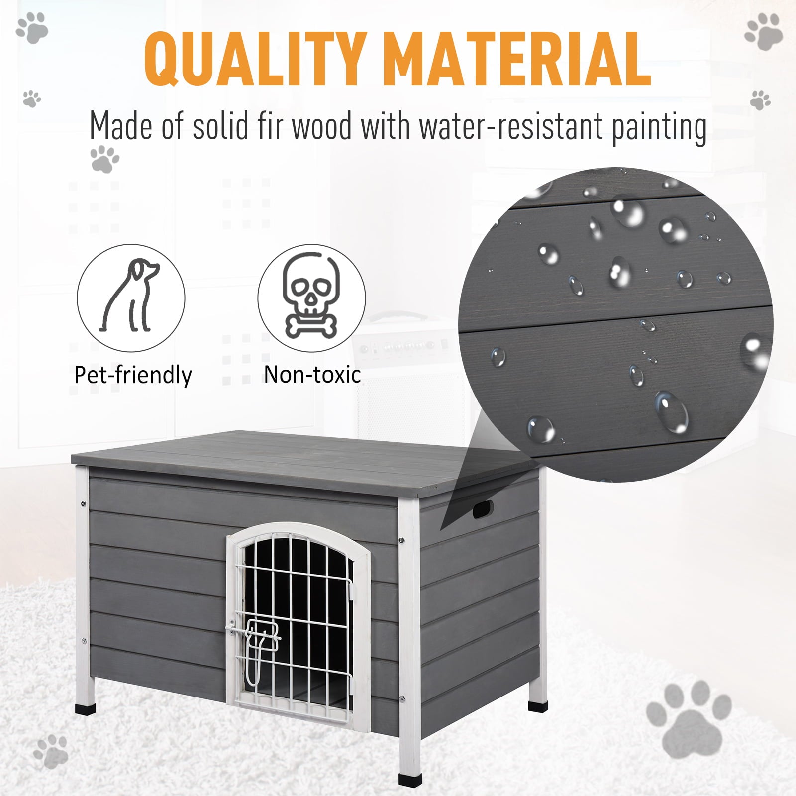 Pawhut 21'' Wooden Decorative Dog Cage Kennel Wire Door with Lock Small Animal House with Openable Top Removable Bottom Gray