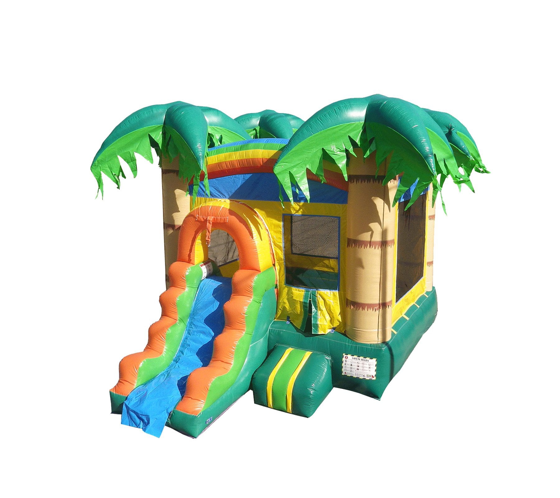 HeroKiddo Inflatable Bounce House with Slide and Basketball Hoop， for Kids and Adults， Commercial Grade， Tropical Breeze Theme (Blower Included)