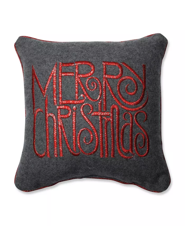 Pillow Perfect Merry Christmas Words Grey-Red 11.5
