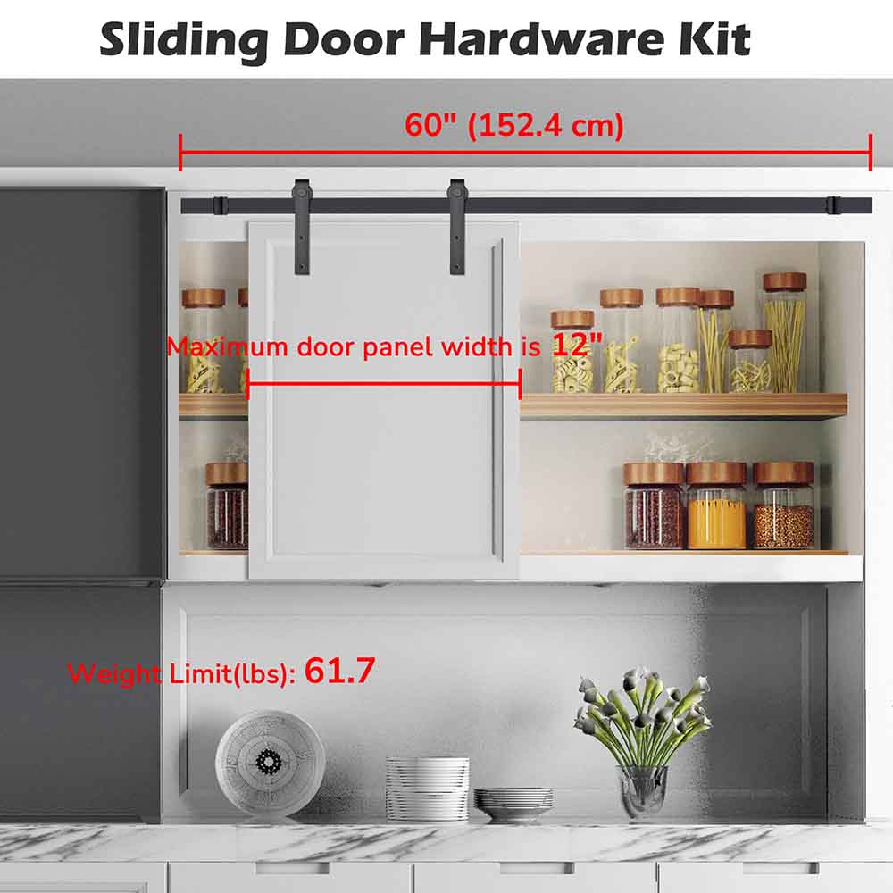 Yescom 5 ft Mini Sliding Barn Door Hardware 2-Rollers Track Kit