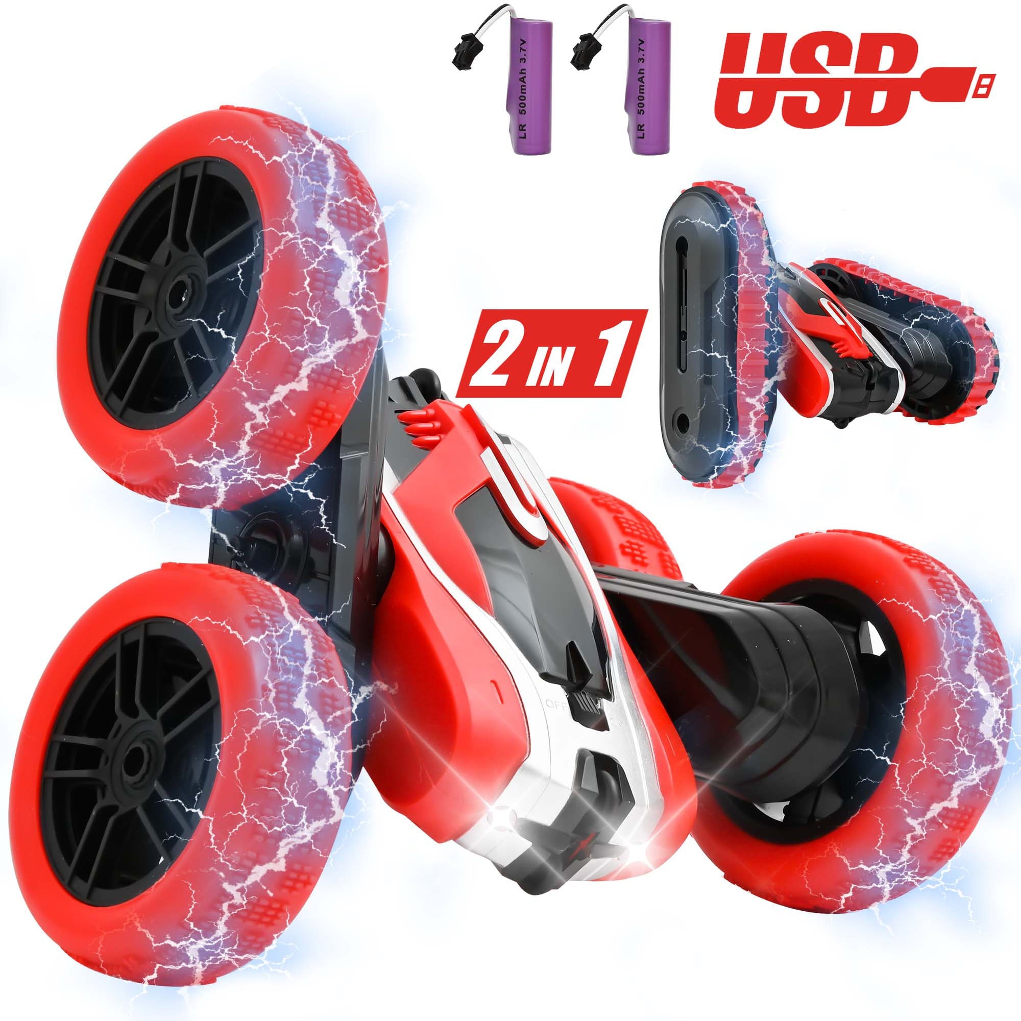 Remote Control Car， 2 IN 1 RC Stunt Cars Toy， 4WD  Rechargeable Double Sided 360° Rotating RC Car for Kids