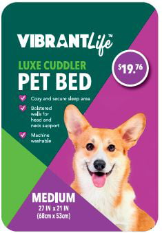 Vibrant Life Luxe Cuddler Pet Dog Bed， Medium， Gray