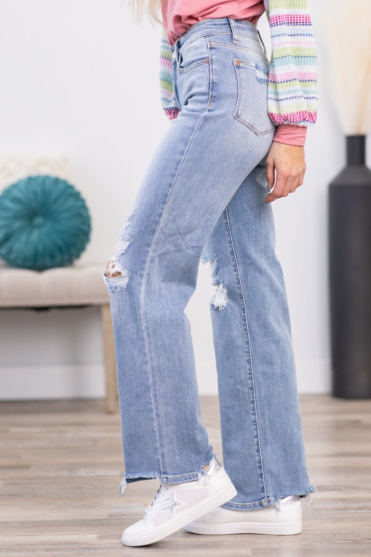 Judy Blue Distressed Knee Wide Leg Jeans