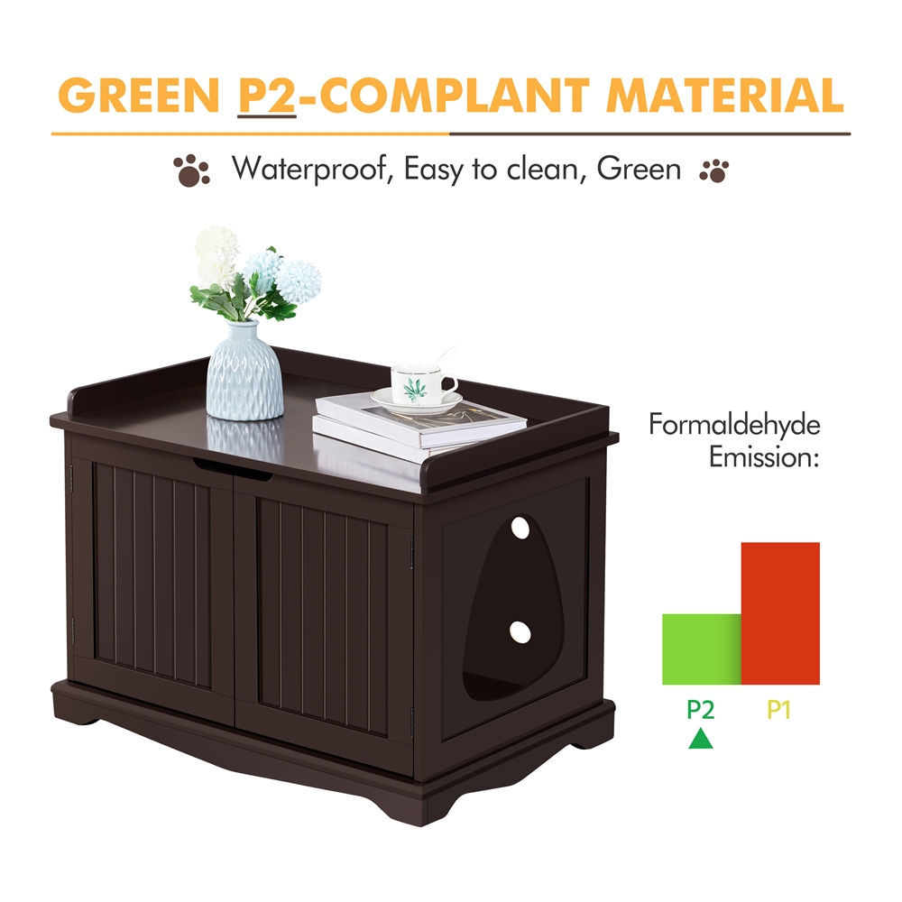 Topeakmart Wood Cat Litter Box Enclosure with Double Doors， Espresso