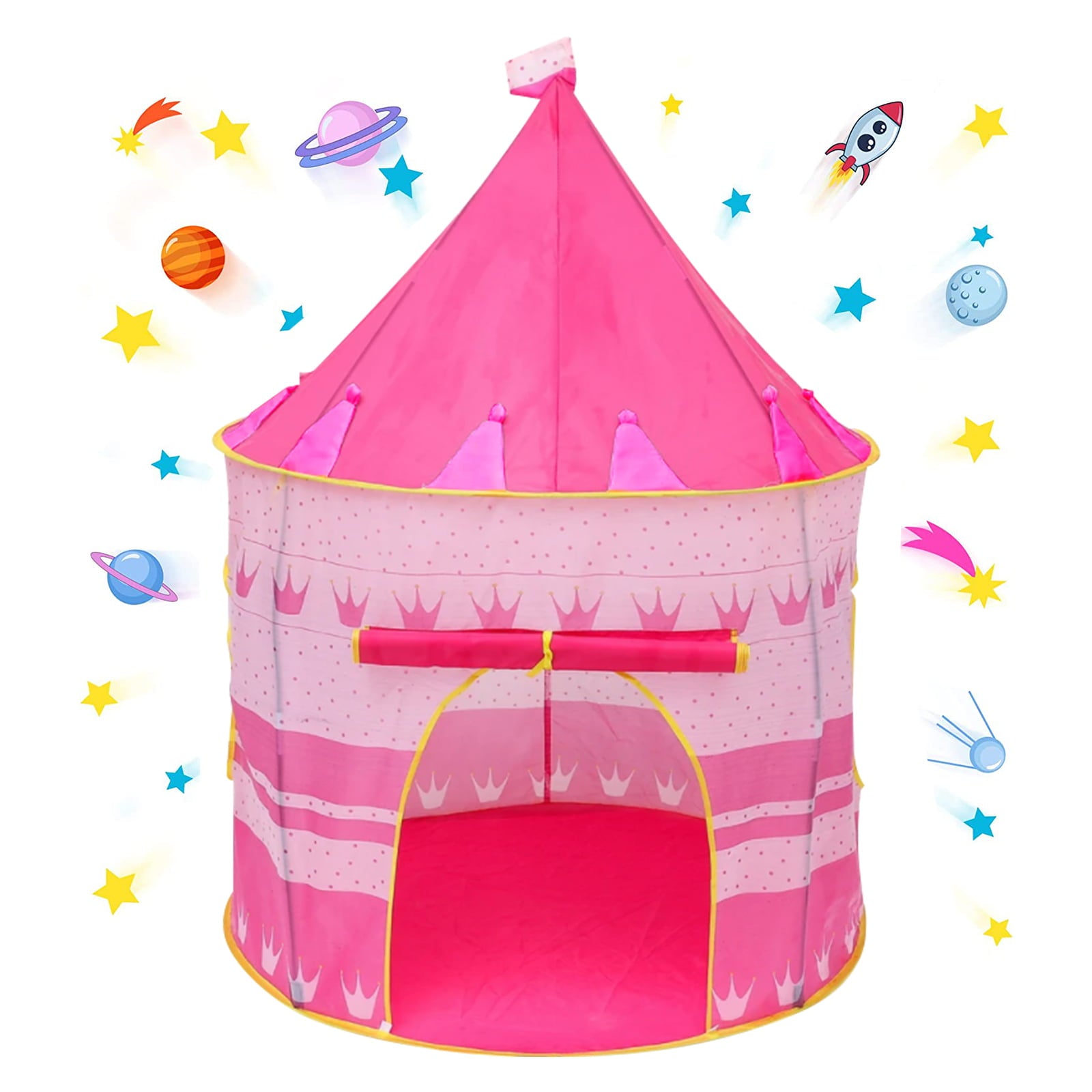 Kids Playing Tents, Foldable Children Yurt Indoor Castle Tent, Large Space Portable Toddler Indoor and Outdoor Playhouse for Kids, Durable Kids Playing Tents for camping, picnics, sleepovers Pink