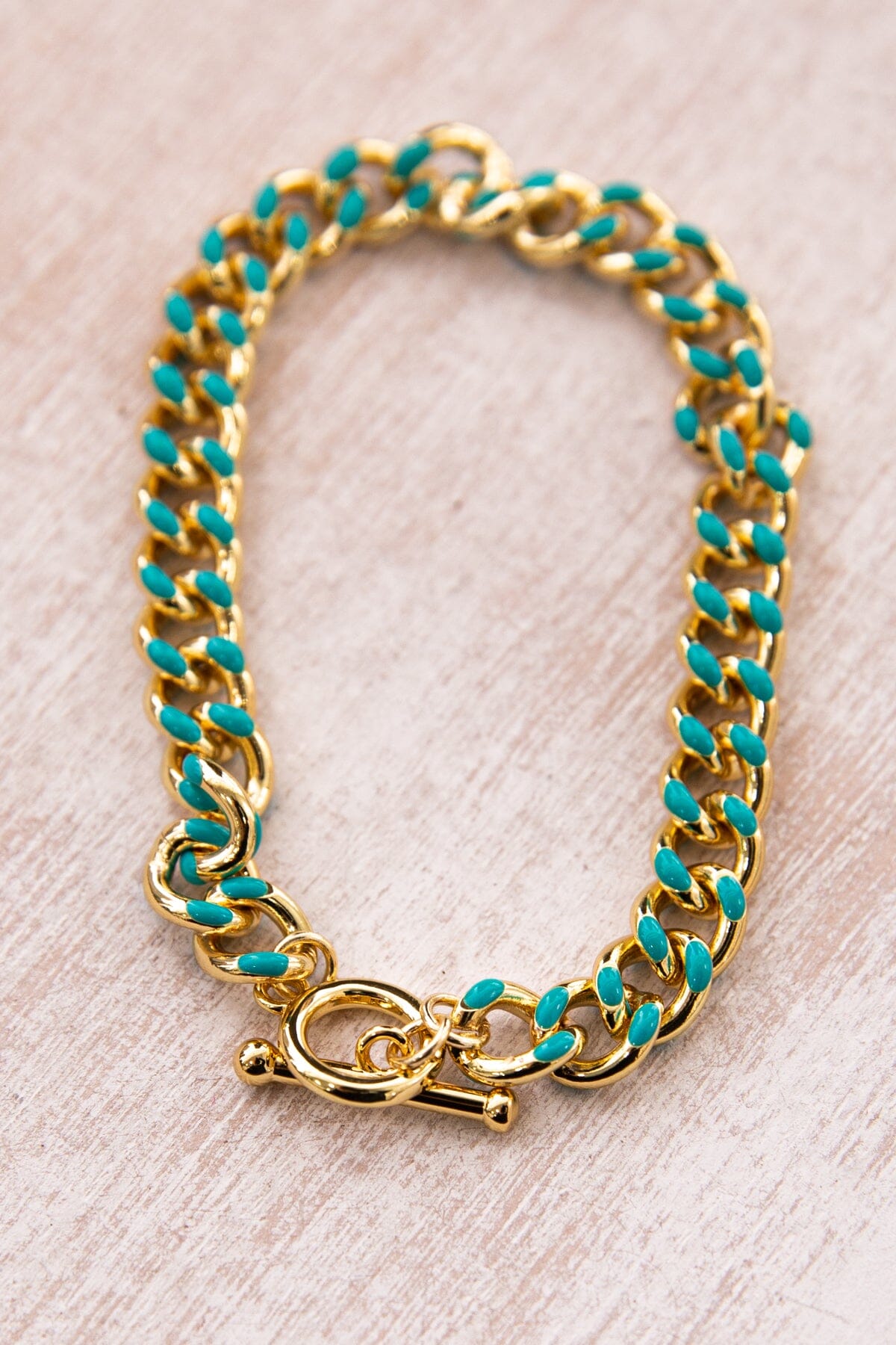 Gold and Turquoise Enamel Chain Bracelet