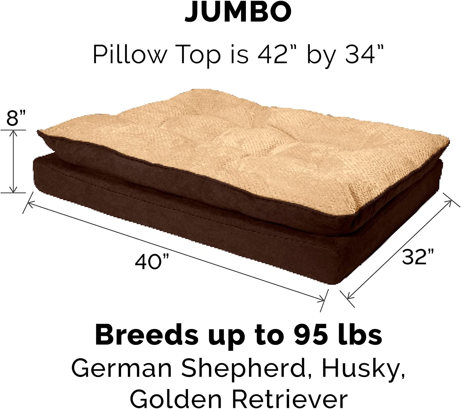 Furhaven XL Orthopedic Dog Bed Minky Plush and Suede Pillow Top Mattress w/ Removable Washable Cover - French Roast， Jumbo (X-Large) Pillow Top - Minky Plush and Suede (French Roast) Jumbo Orthopedic Foam