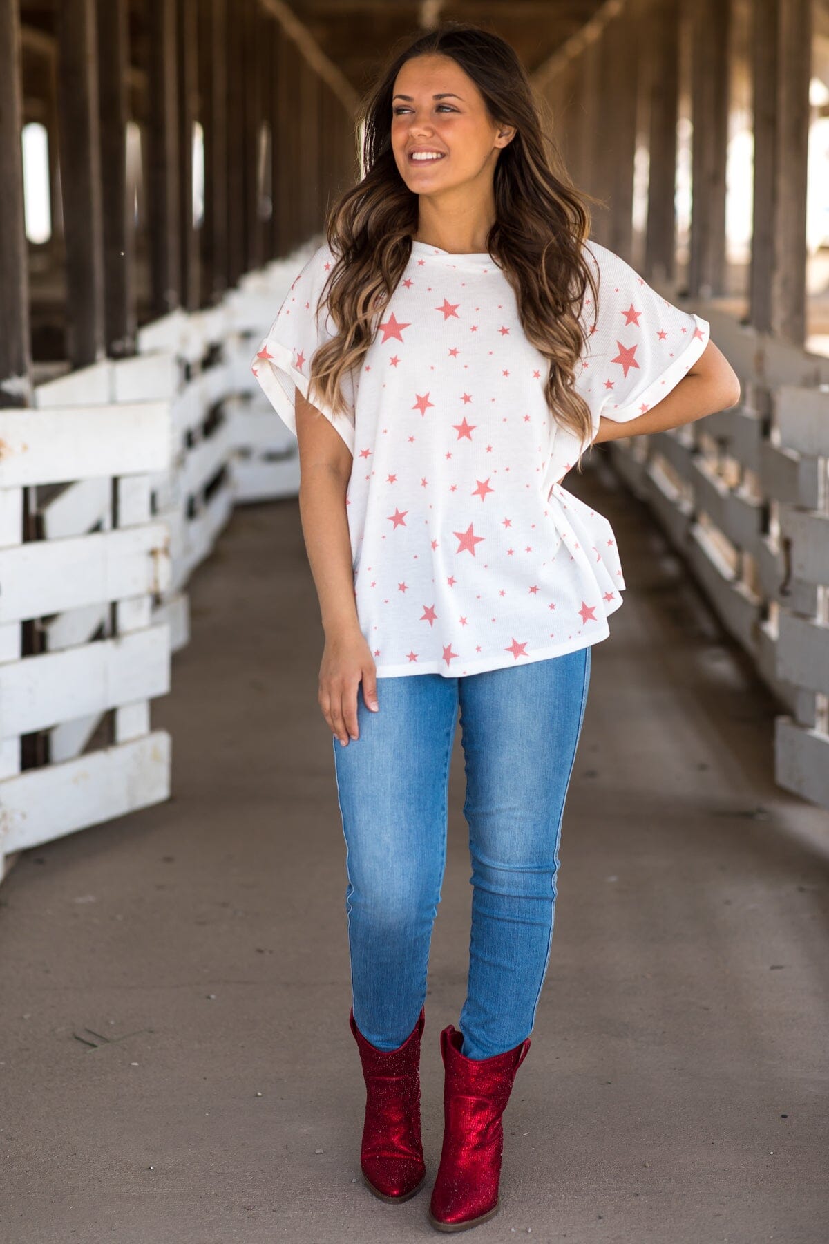 Off White and Blush Star Print Top