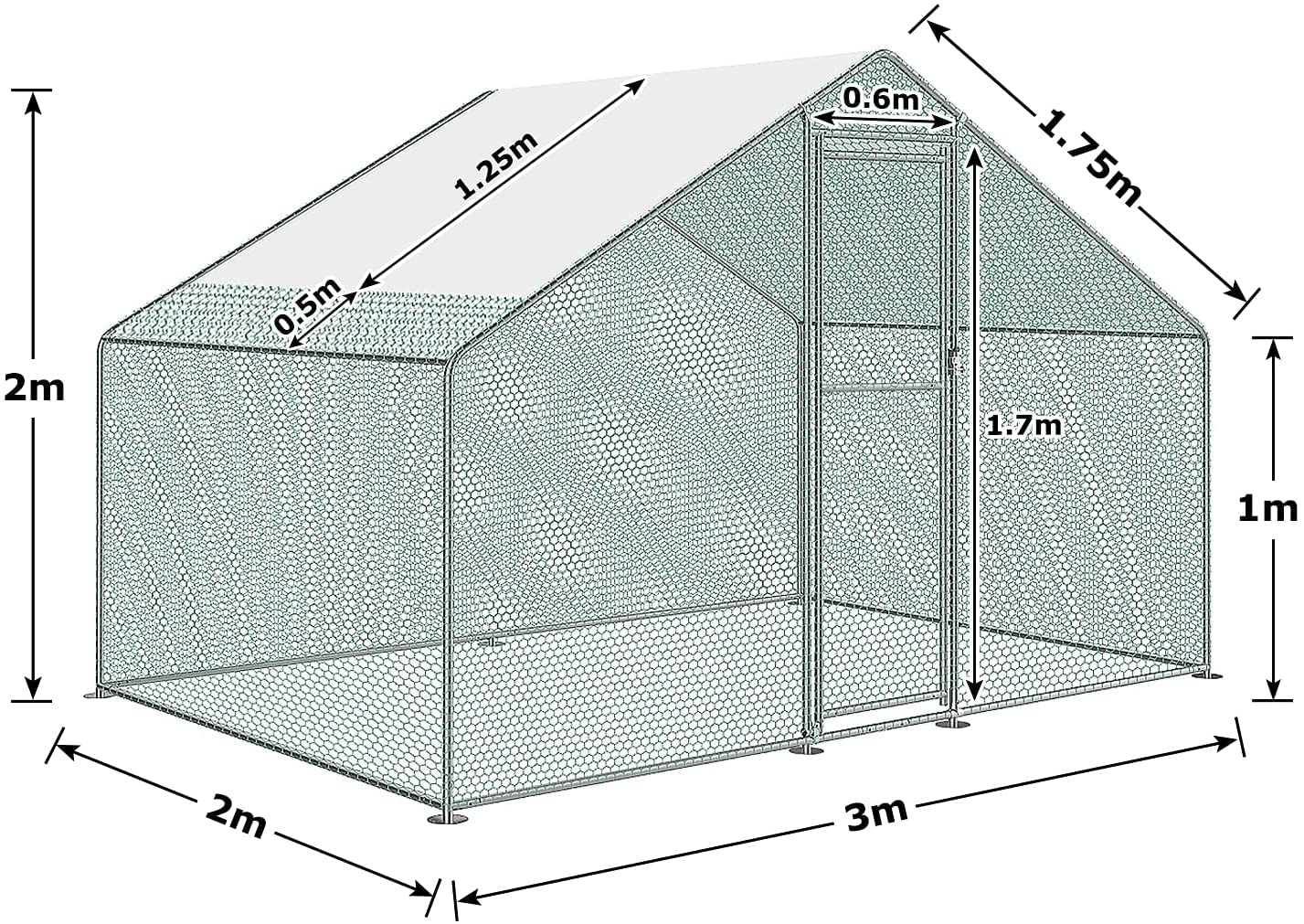 HENGMEI Large Metal Chicken Run Coop Chicken House 3x2x2m with PE Roof for Poultry， Rabbits， Rabbits， Chickens