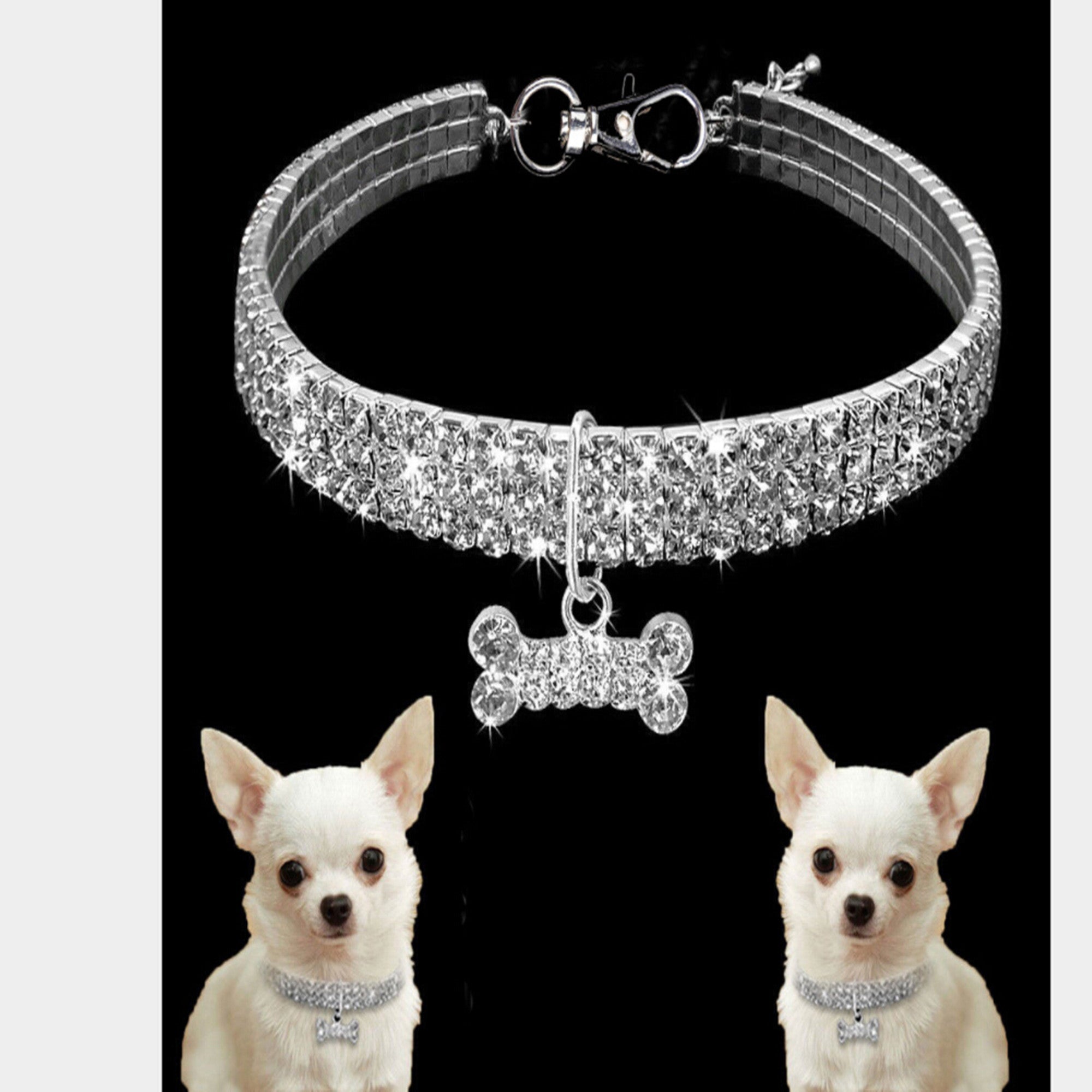 KelaJuan Animal Dog Collar，Diamond Bling Sparkly  Adjustable Collar Necklace for All Pet Dogs