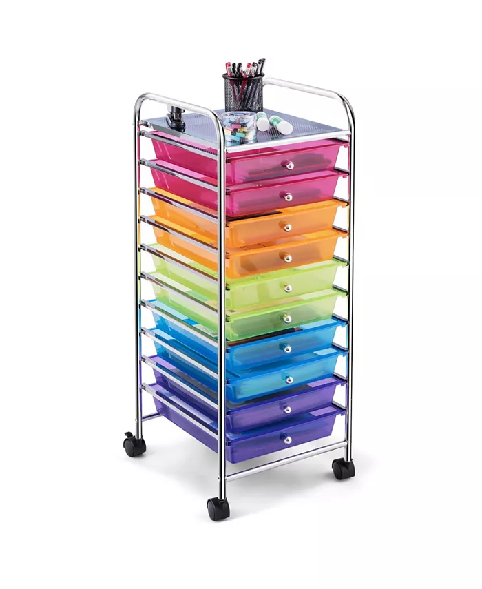 Costway 10 Drawer Rolling Storage Cart Scrapbook Paper Office School Organizer