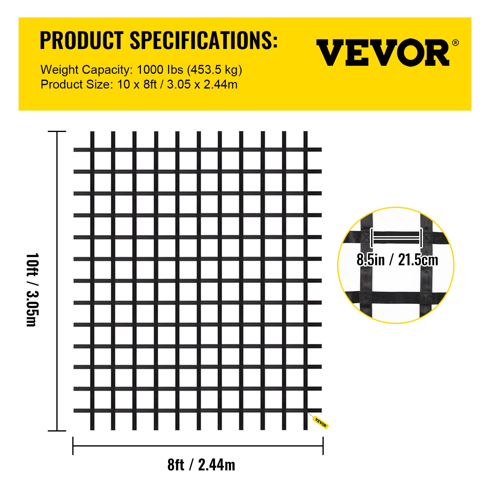 VEVOR Climbing Cargo Net Climbing Net 10' x 8' Playground Rope Ladder Swingset