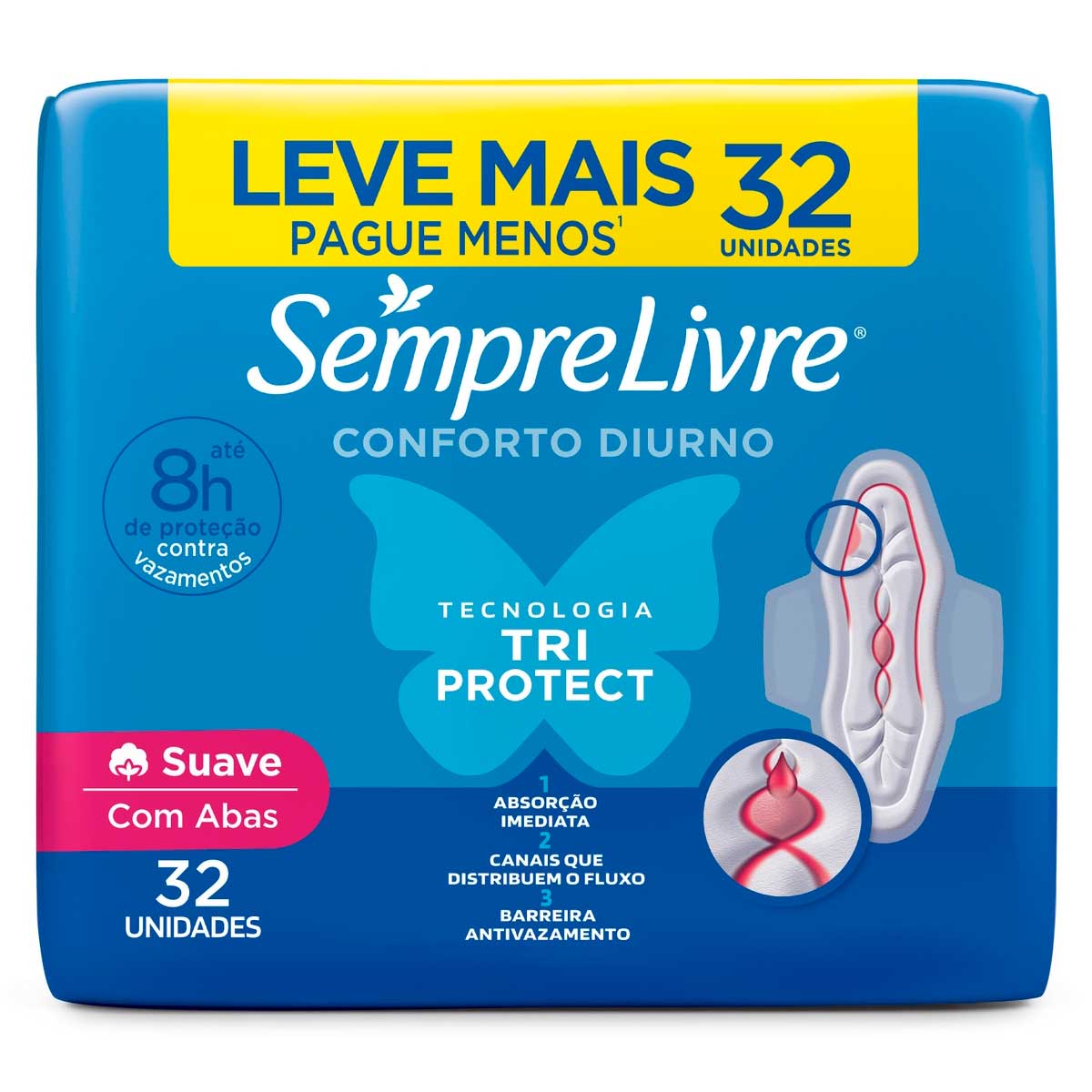 Absorvente com Abas Malha Suave Sempre Livre Adapt Plus 32 Unidades Leve Mais Pague Menos