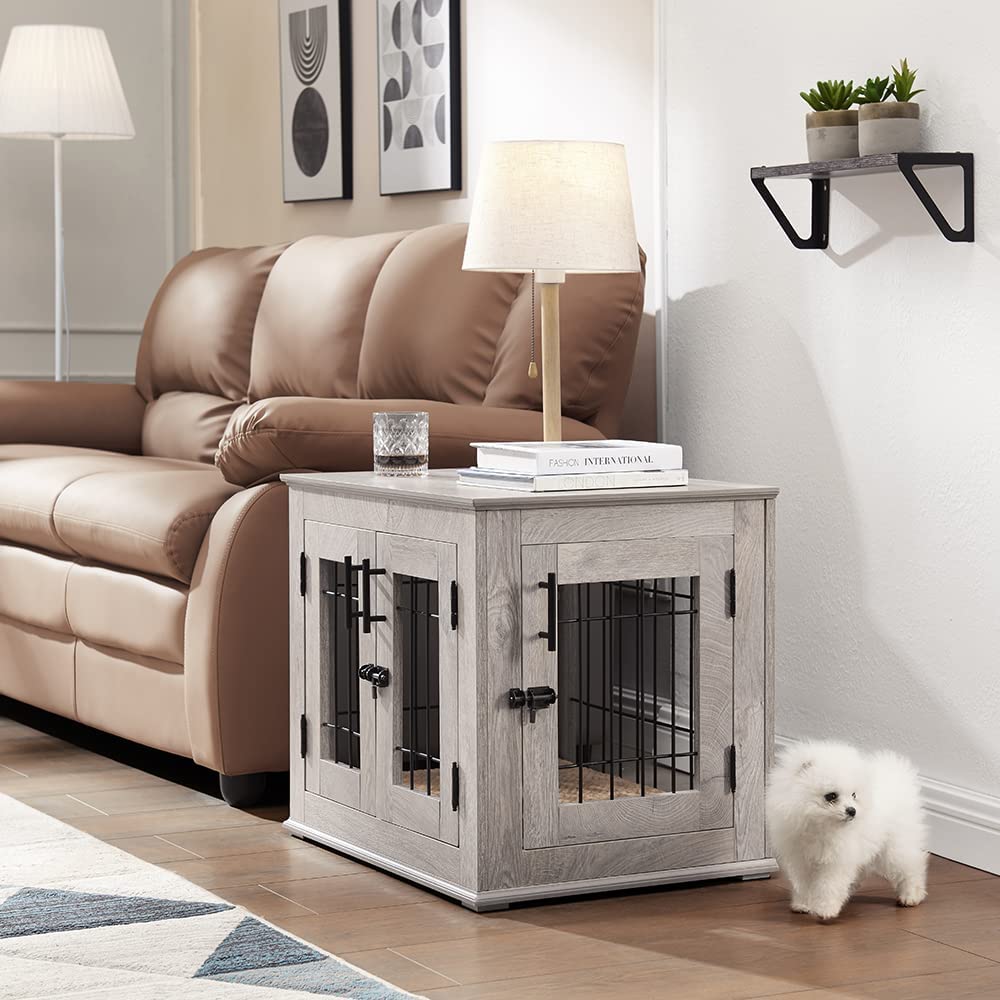 beeNbkks EV1018 Small Wire Pet Crate with Cushionand#44; Weathered Grey