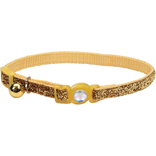 Safe Cat Jeweled Buckle Breakaway Collar with Glitter Overlay-Gold