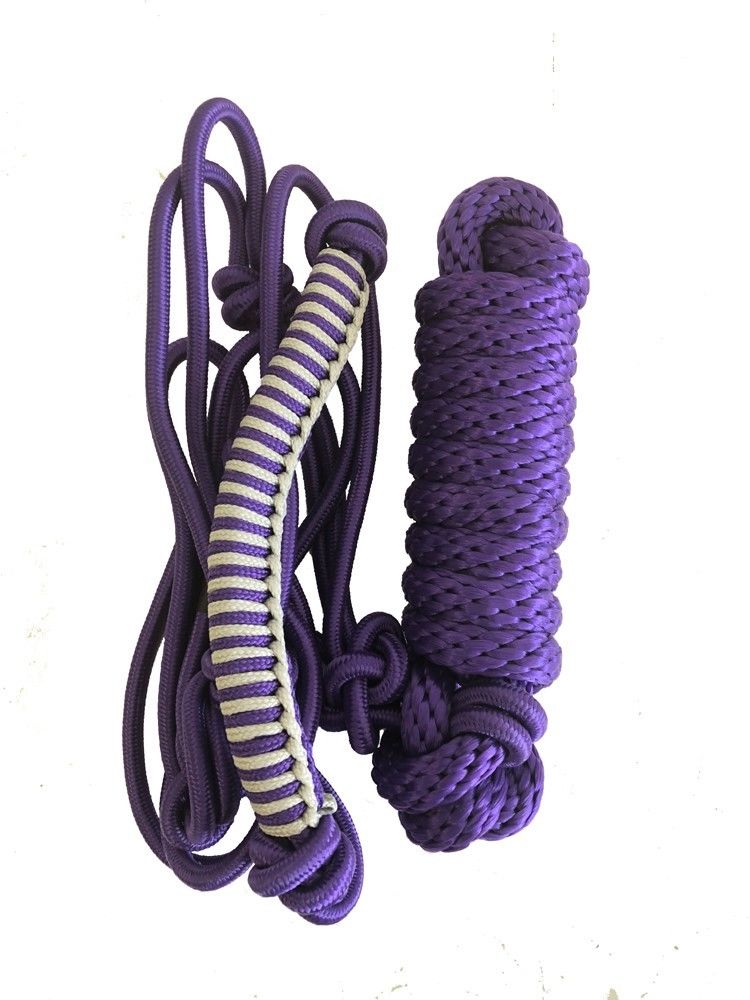Braided Noseband Rope Halter with 8 Foot Lead Purple