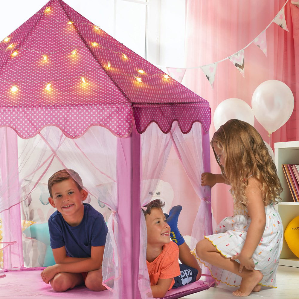 Kids Large Playhouse Tent - Kids Play Tent Princess Castle Pink - Play Tent House For Girls With Star Lights And Carry Bag - Princess Castle Playhouse Tent For Girls Boys Indoor Outdoor - Play22USA