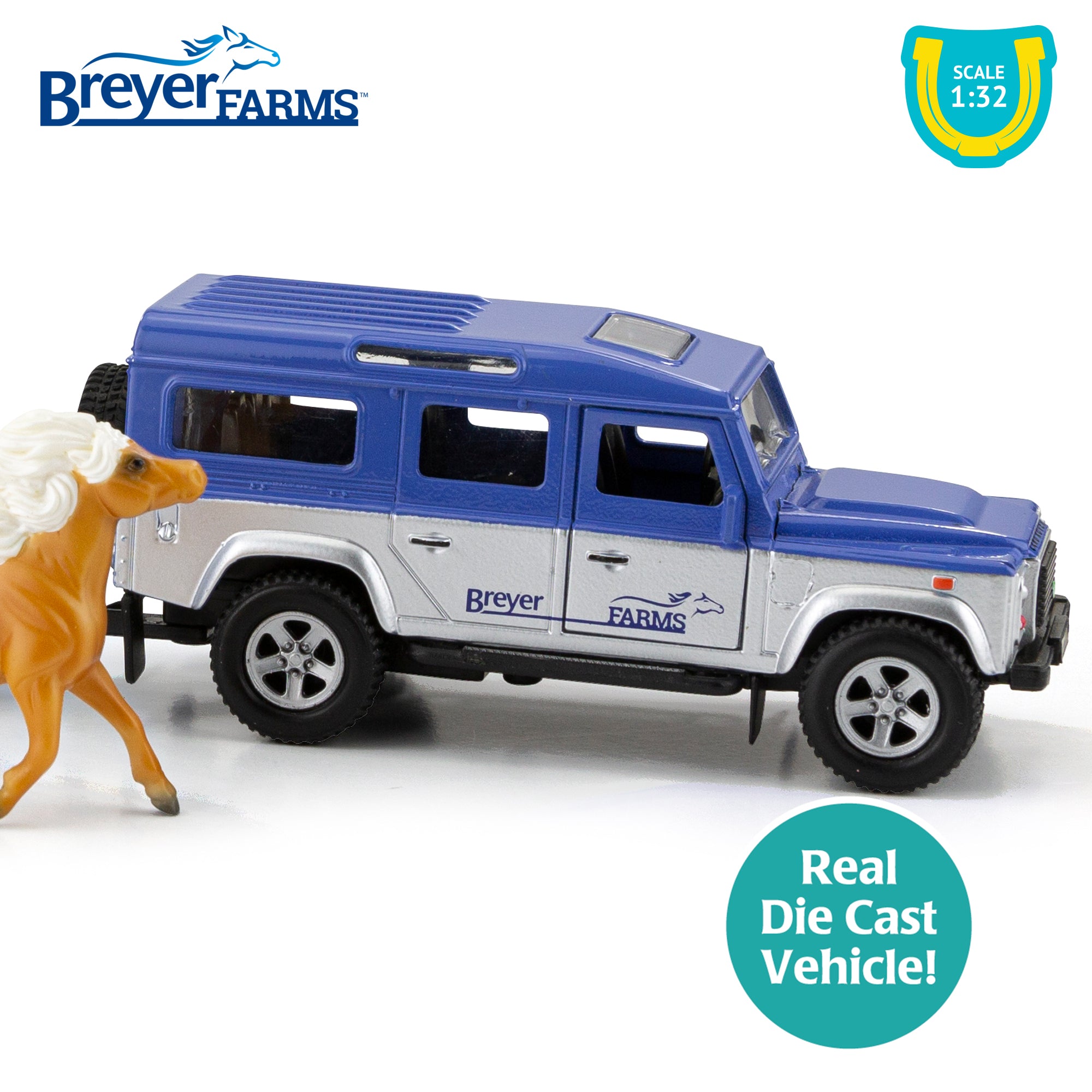 Breyer Farms 1:32 Scale Land Rover and Tag-a-Long Trailer with 2 Stablemates Horses Action Figure Set， 4 Pieces