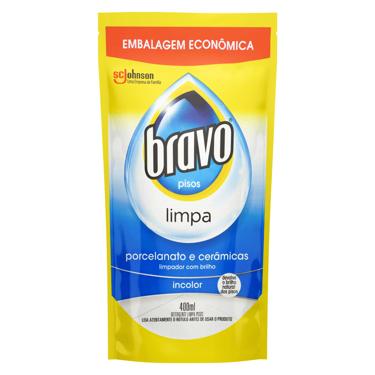Detergente Limpa-Pisos Porcelanato e Ceramica com Brilho Bravo Sache 400ml Embalagem Economica