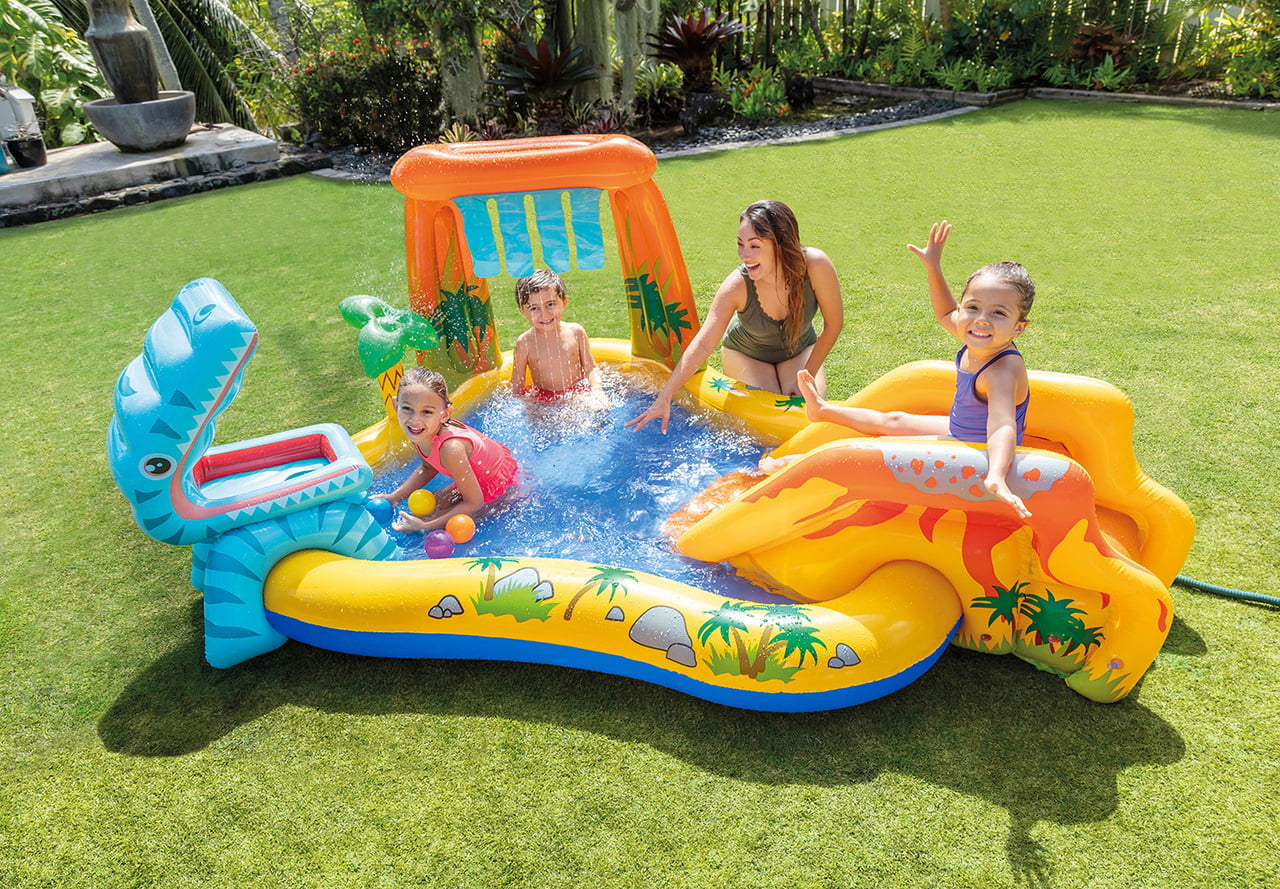 Intex Dinosaur Inflatable Play Center Kiddie Pool， 98in X 75in X 43in， for Ages 3+