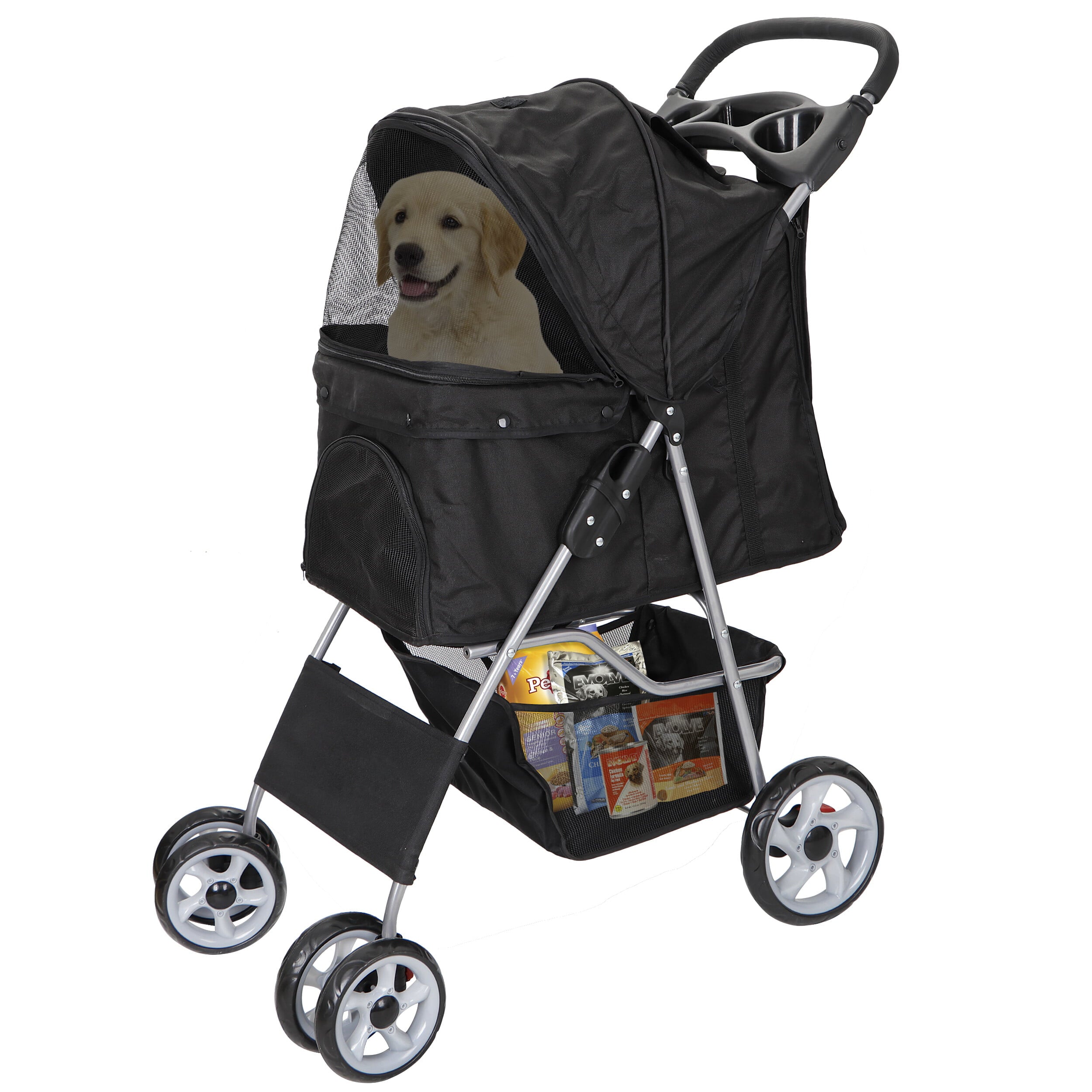 SuperDeal Folding Pet Stroller Small Medium Dog Cat Travel Carriage 4 Wheels W/Cup Holder