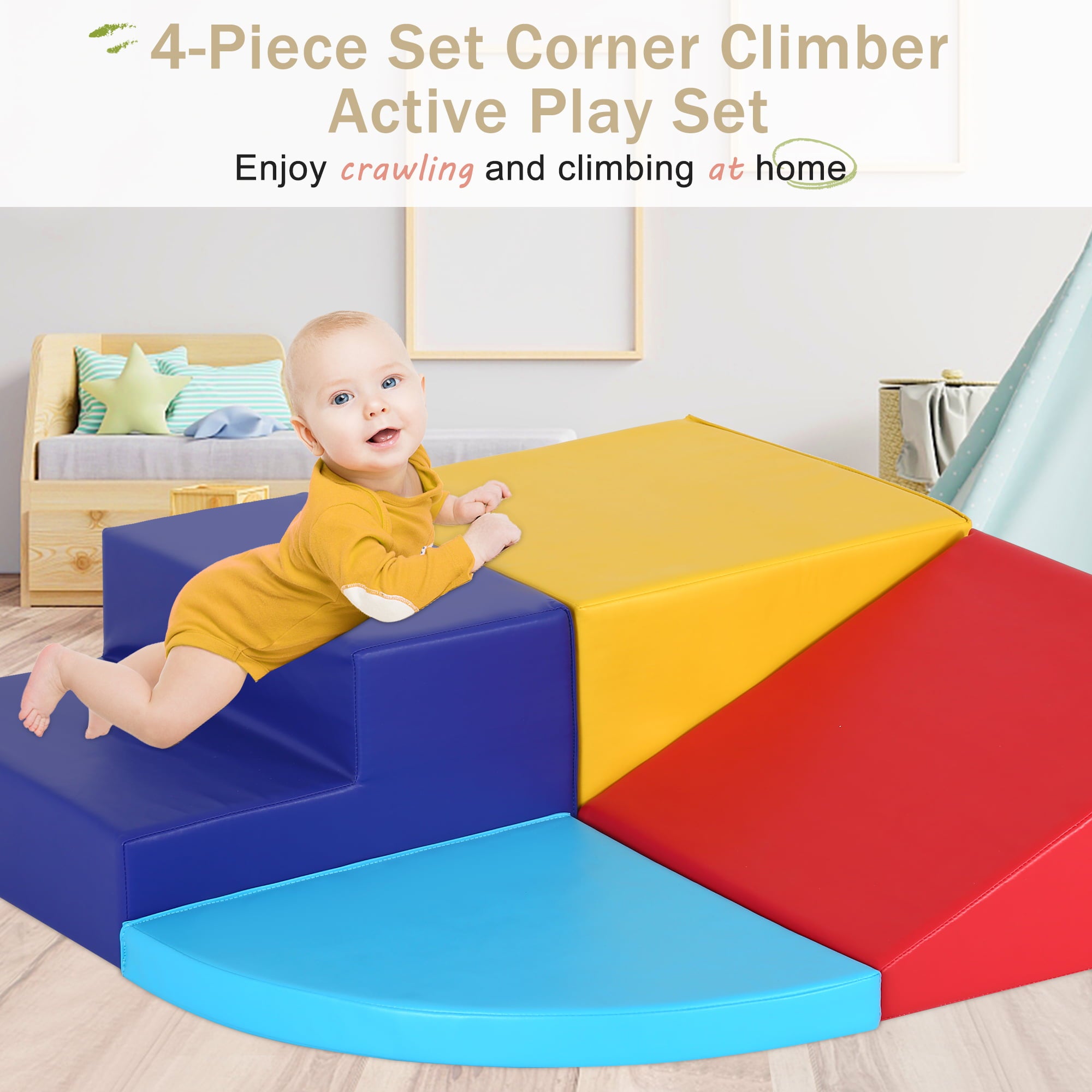 YRLLENSDAN 4 Piece Soft Climb and Crawl Activity Play Set， Corner Climbing Lightweight Foam Shape Toy for Toddlers Gym Play Foam Climbers Blocks for Kids 1-3 Babies Indoor
