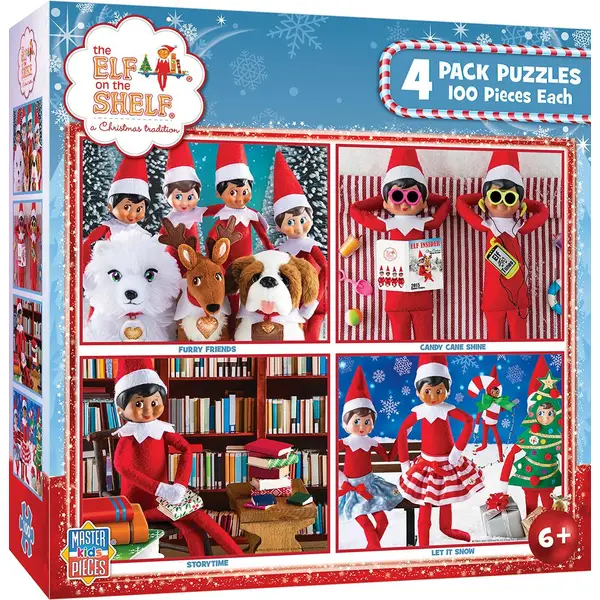 Masterpiece Puzzle 4-Count 100 Pieces Elf on the Shelf Puzzles