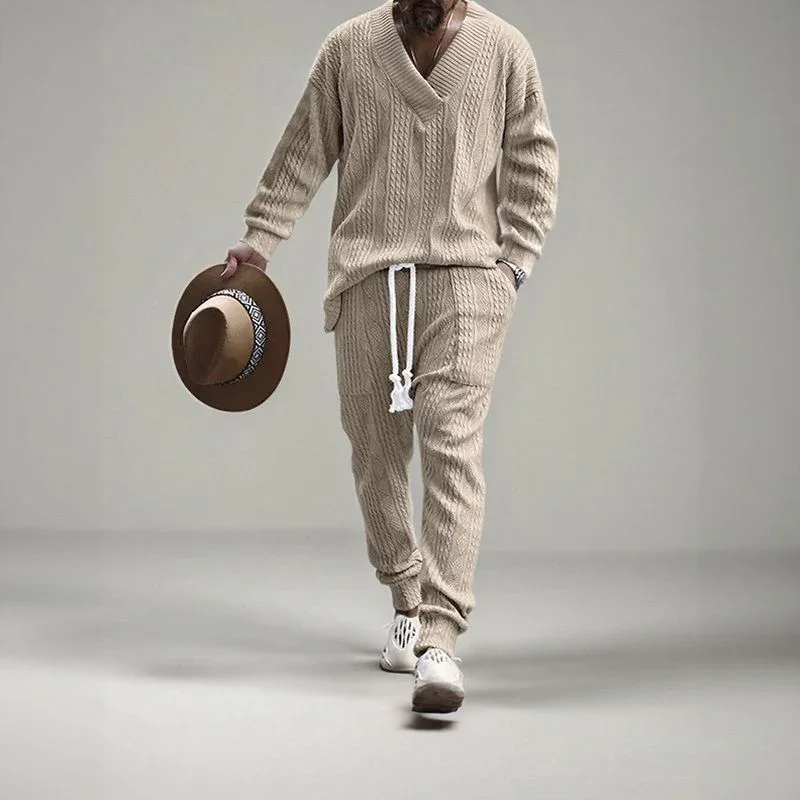 Conjunto Masculino EliteWear™ em Malha Trançada Estruturada / Para Homens que Valorizam Conforto e Presença!