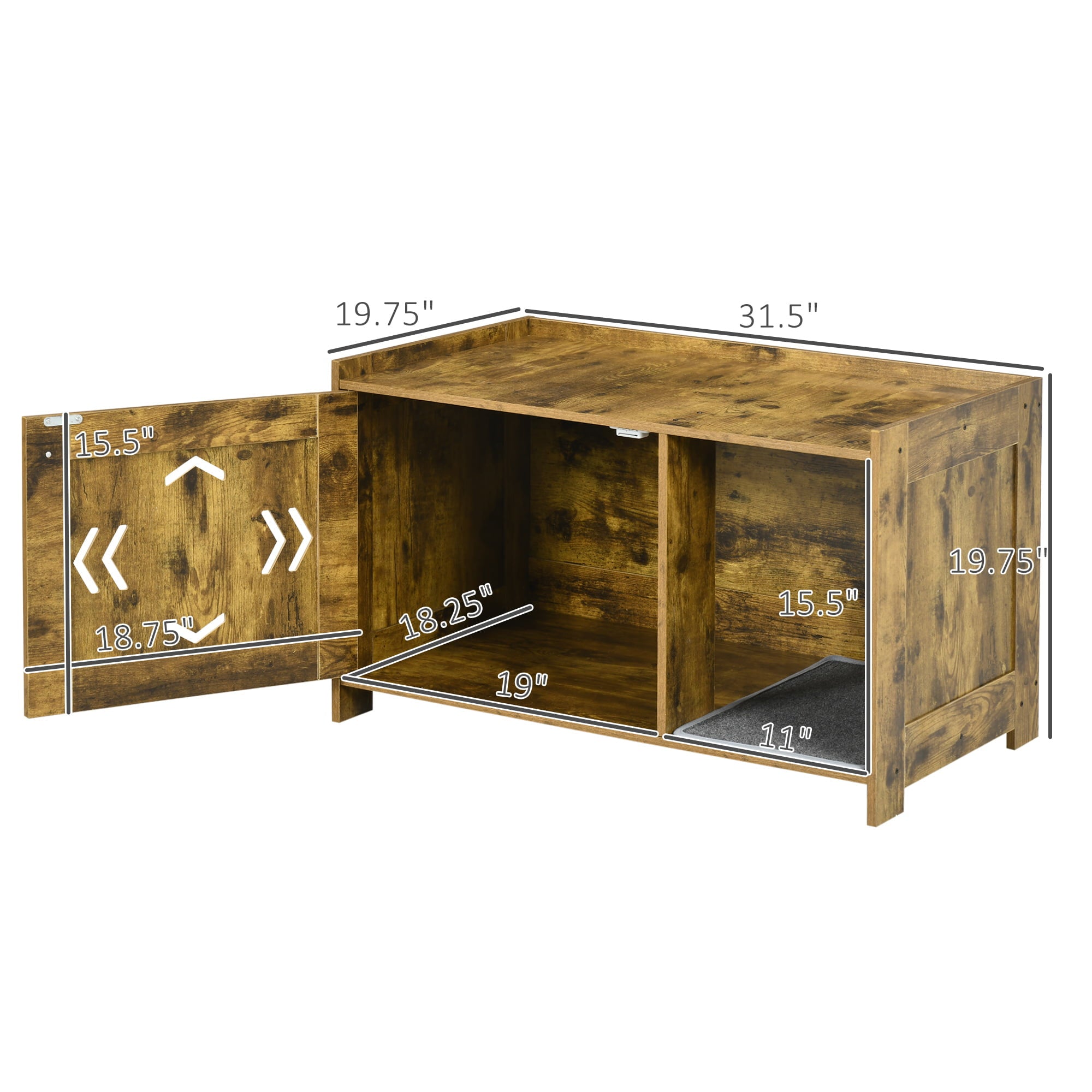 PawHut Hidden Kitty Litter Box Enclosure， Industrial Cat Litter Box Furniture with Door and Scratching Pad， Cat Washroom Storage Bench for Living Room， Bedroom， Hallway， Rustic Brown