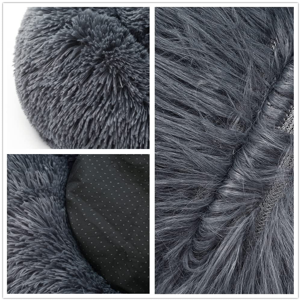 Rectangle Plush Dog Bed Cat Beds for Small Dogs，Washable Medium Pet Beds Medium（26x22x7in，Under 25 lbs）， Darkgrey