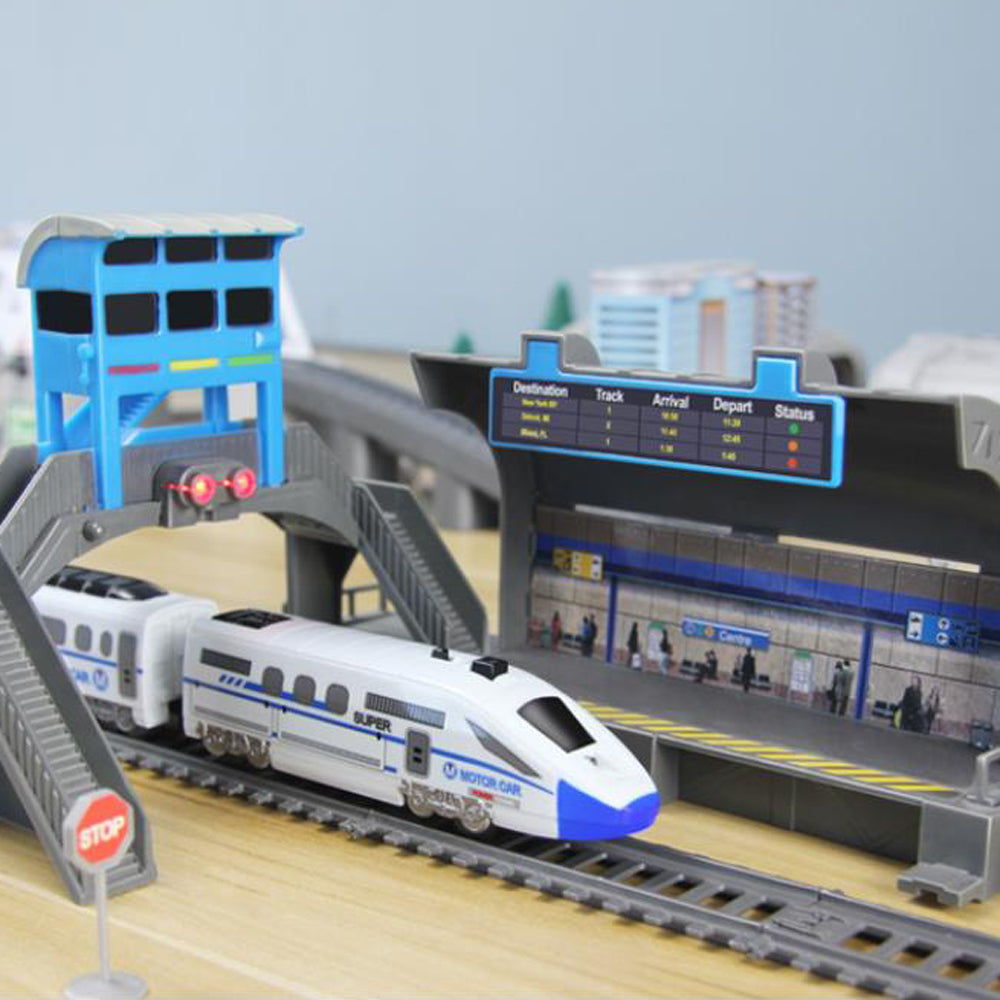 BELUPAI 50Pcs Simulation High Speed Rail Trains Electric Trains Harmony Round Trains Model Set Overpass Piers Tunnels Carriage