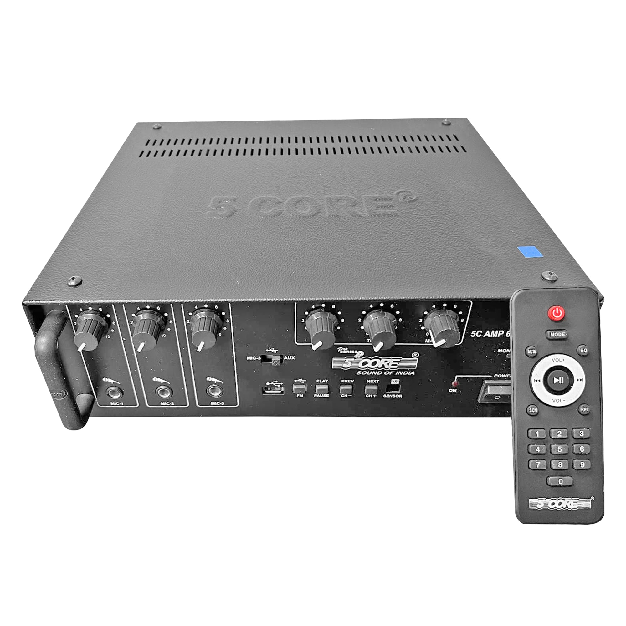 5 Core Amplifier 600W Stereo Receiver Black| Dual Channel Power Amp for Indoor and Outdoor| Speaker Amplifier with 3 Mic Input, USB, EQ Control, Digit