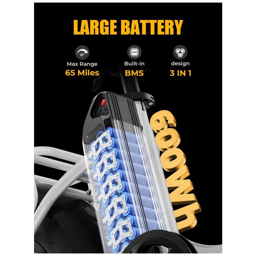 Bicicleta Elétrica Dobrável para Adultos 7 Velocidades até 77km com Amortecedor Duplo e Cesto, 48V 500W, Heybike, Branca