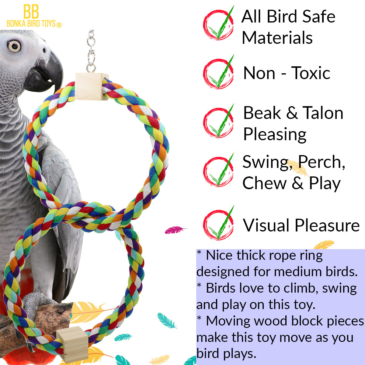 1677 Twin Rainbow Ring Bird Toy