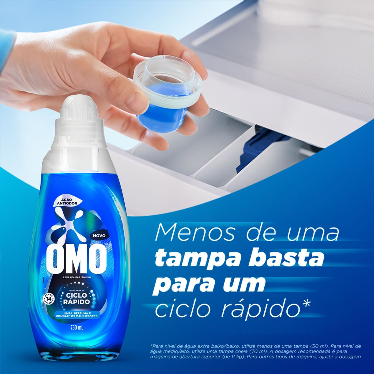 Lava Roupas Liquido Ciclo Rapido OMO Acao Antiodor 750ml