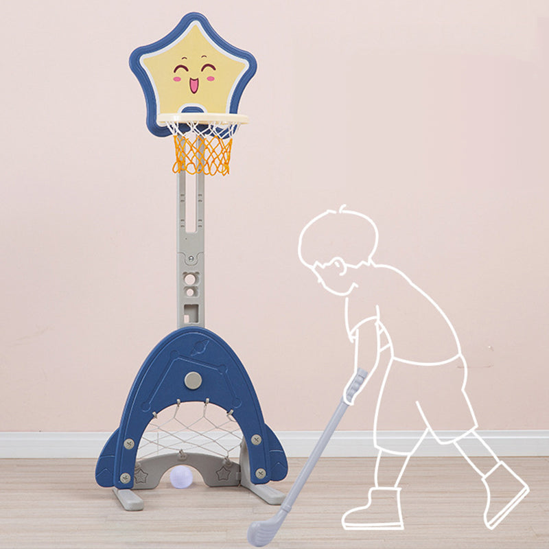 IMP Heavy Duty Adjustable Kids Basketball Hoop 5-in-1 Playset Multy Game Hoop， Darts， soccer and gold Hours of Fun Blue