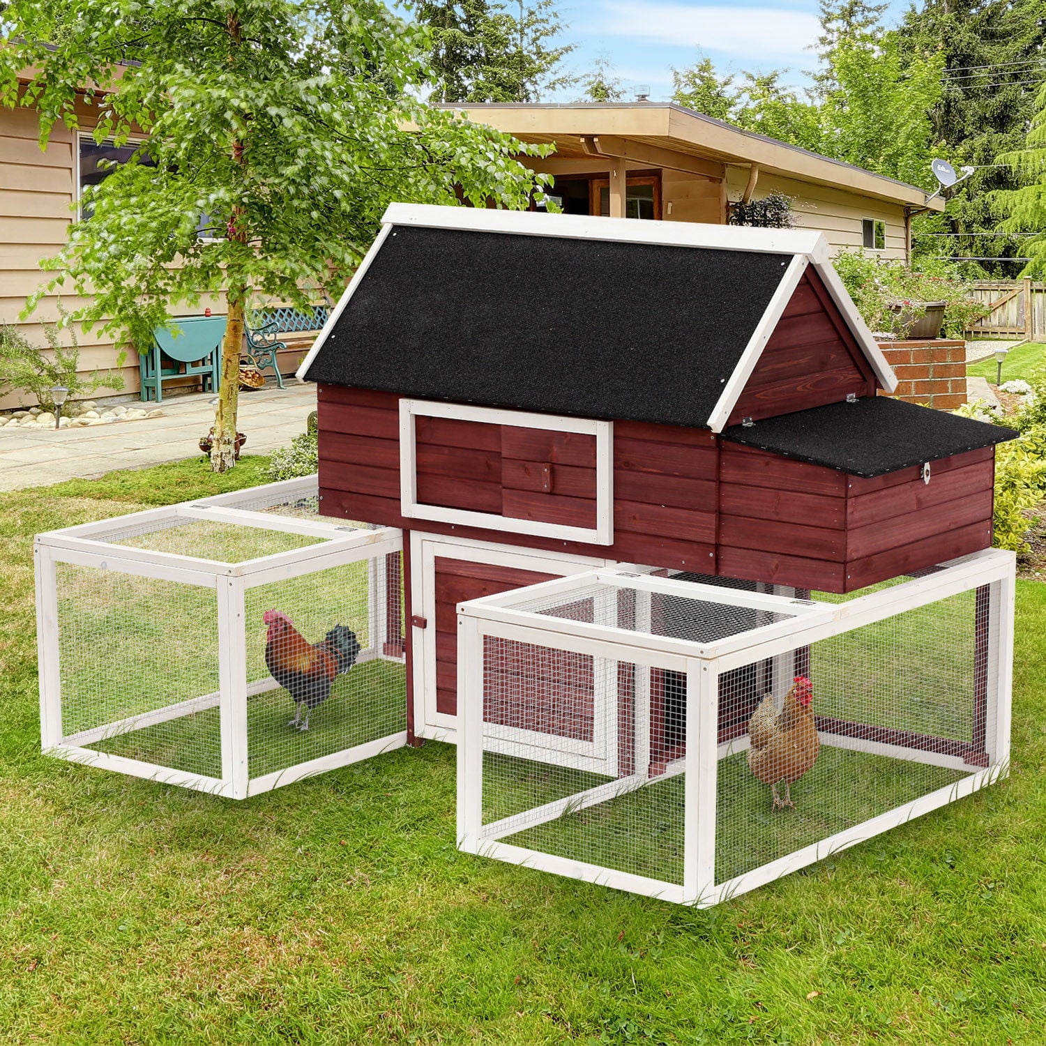 Pawhut Wooden Customizable Backyard Chicken Coop With Nesting Box and Runs， 114