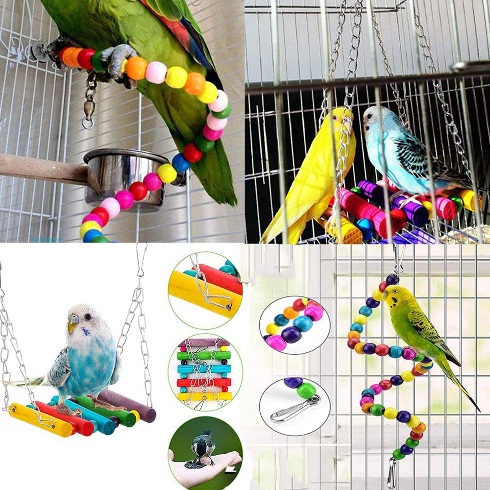 10 Pcs Parrot Bird Toys， Chew Toy for Parakeet Bird Cage Accessories Hanging Swing Bell Toy Sets